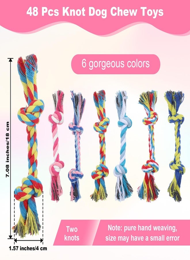 Dimeho 48 PCS Puppy Chew Toy Dog Rope Toys Cotton Knot Teething Toy Tug of War Dog Interactive Toys Multi Color for Small and Medium Dogs Newborn Pet Boredom Teeth Cleaning - Image 2